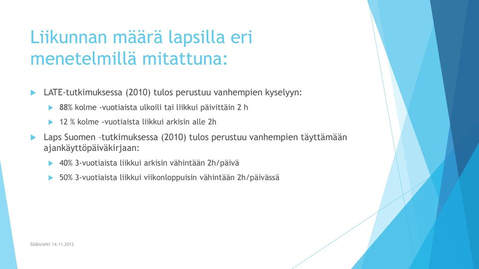 2h Laps Suomen tutkimuksessa (2010) tulos perustuu vanhempien täyttämään ajankäyttöpäiväkirjaan: 40%