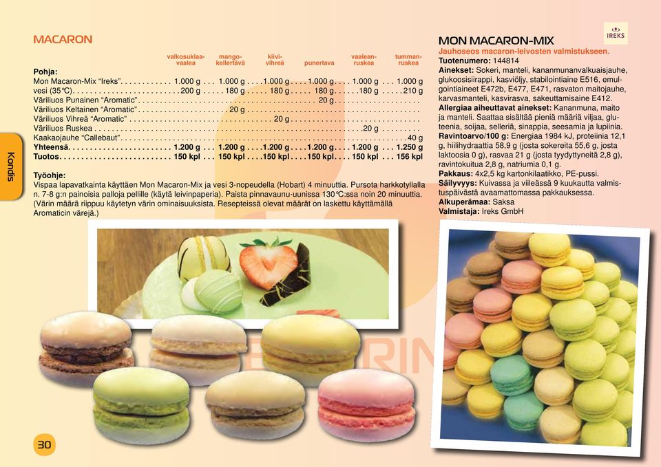 ..40 g Yhteensä........................ 1.200 g... 1.200 g...1.200 g...1.200 g...1.200 g...1.250 g Tuotos...150 kpl.
