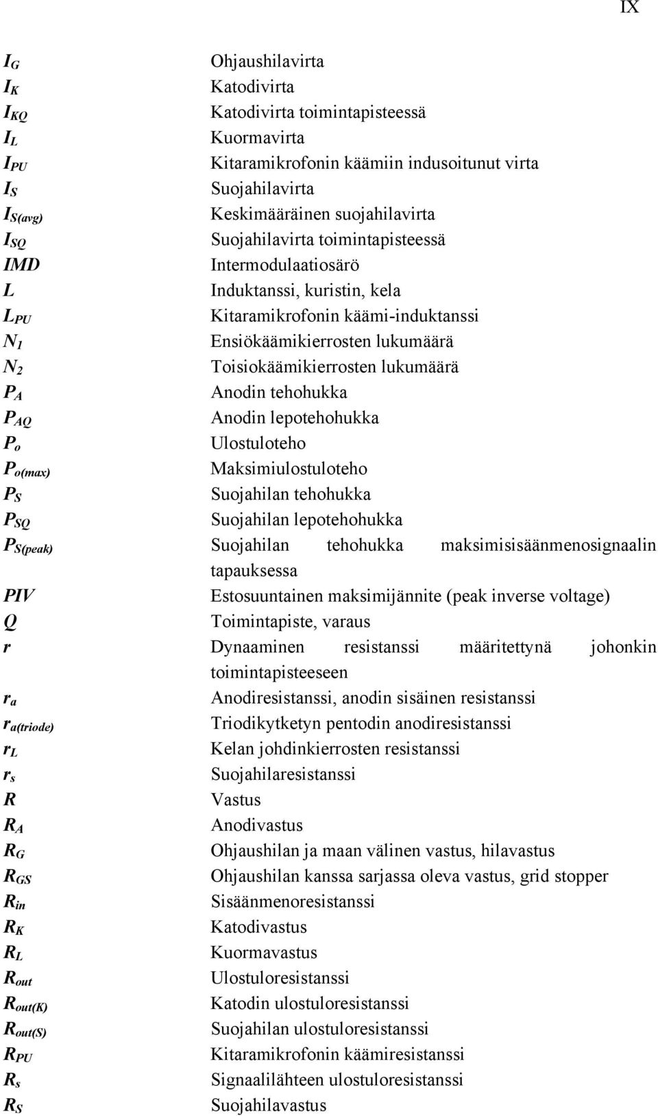 nodin tehohukka P Q nodin lepotehohukka P o Ulostuloteho P o(max) Maksimiulostuloteho P S Suojahilan tehohukka P SQ Suojahilan lepotehohukka P S(peak) Suojahilan tehohukka maksimisisäänmenosignaalin