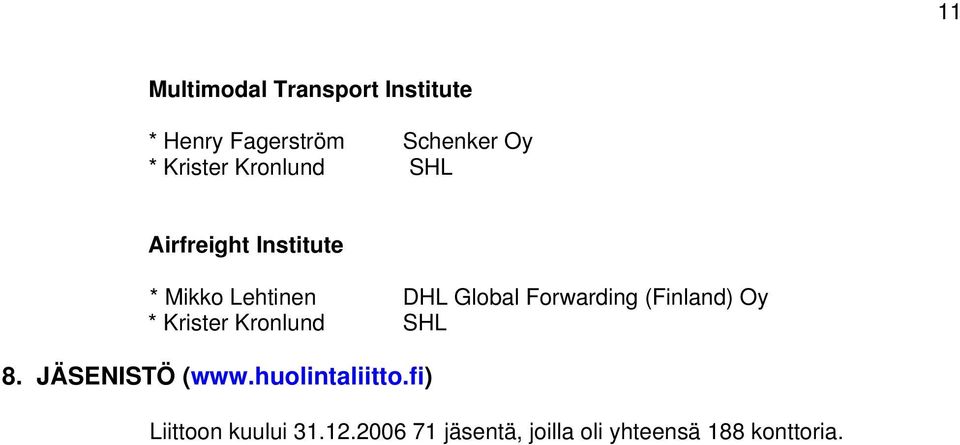 Forwarding (Finland) Oy 8. JÄSENISTÖ (www.huolintaliitto.