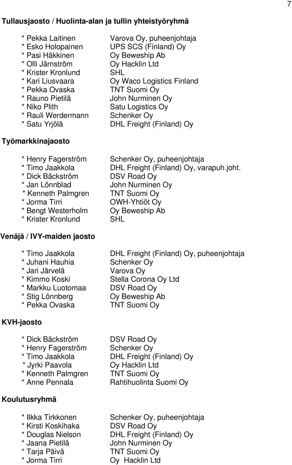 (Finland) Oy Työmarkkinajaosto * Henry Fagerström Schenker Oy, puheenjohta