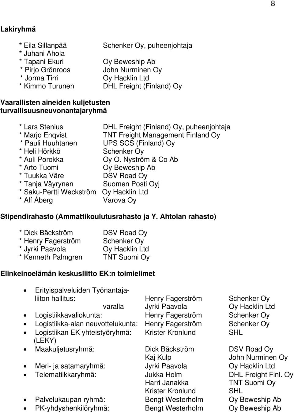UPS SCS (Finland) Oy * Heli Hörkkö Schenker Oy * Auli Porokka Oy O.