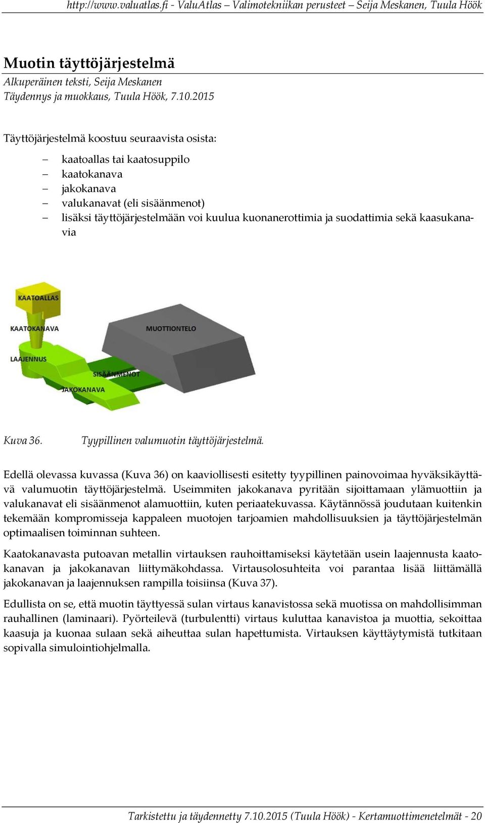 suodattimia sekä kaasukanavia Kuva 36. Tyypillinen valumuotin täyttöjärjestelmä.