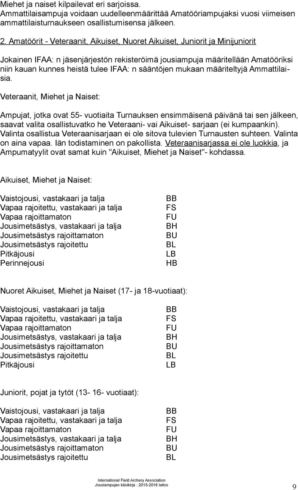 sääntöjen mukaan määriteltyjä Ammattilaisia.