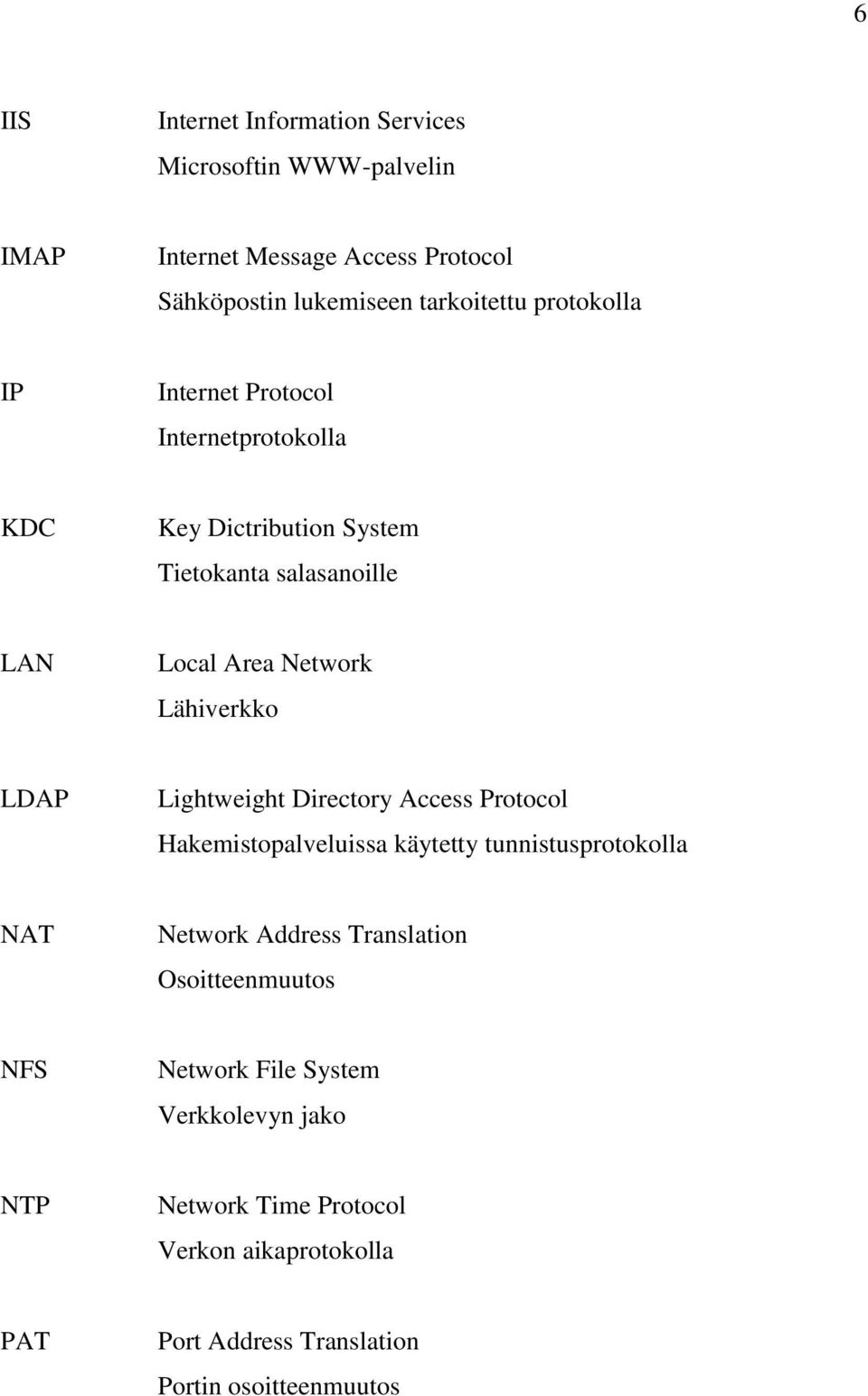 LDAP Lightweight Directory Access Protocol Hakemistopalveluissa käytetty tunnistusprotokolla NAT Network Address Translation