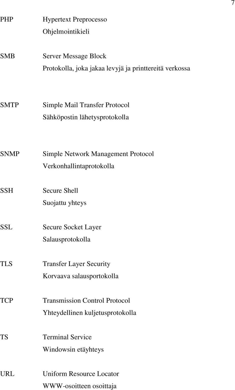 Shell Suojattu yhteys SSL Secure Socket Layer Salausprotokolla TLS Transfer Layer Security Korvaava salausportokolla TCP Transmission