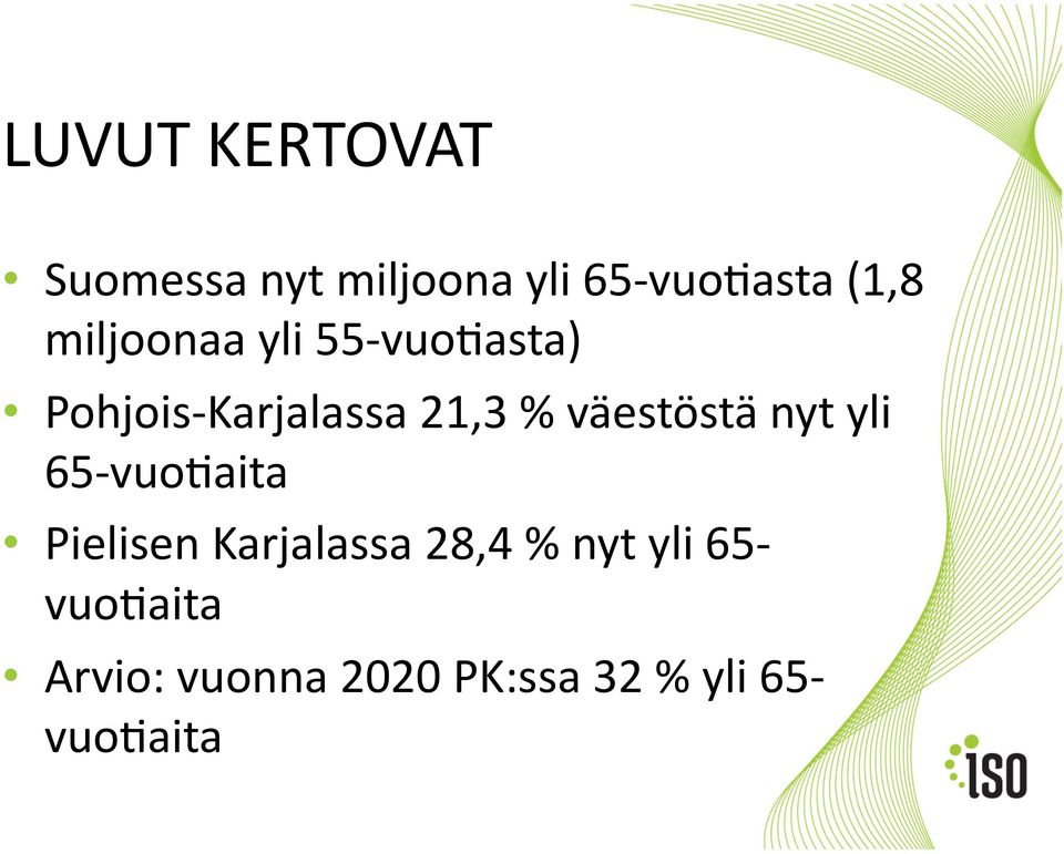 väestöstä nyt yli 65- vuo<aita Pielisen Karjalassa 28,4 %