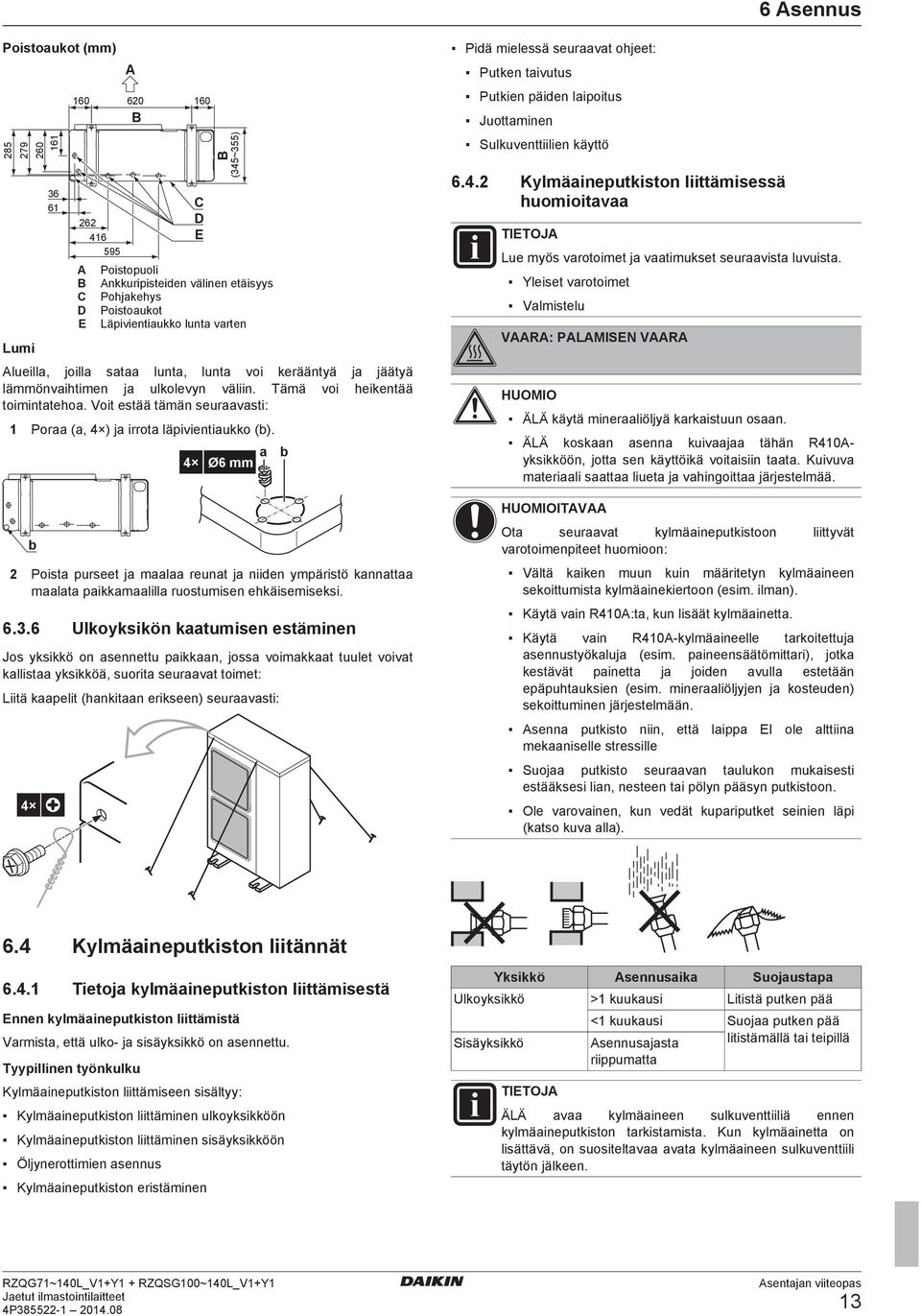 lämmönvihtimn j ulkolvyn väliin. Tämä voi hikntää toiminttho. Voit stää tämän survsti: 1 Kylmäinputkiston liittämisssä huomioitv Por (, 4 ) j irrot läpivintiukko ().