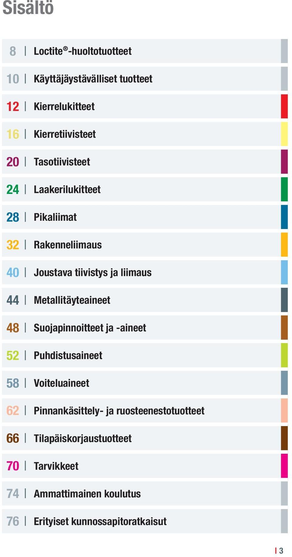 tiivistys ja liimaus Metallitäyteaineet Suojapinnoitteet ja -aineet Puhdistusaineet Voiteluaineet