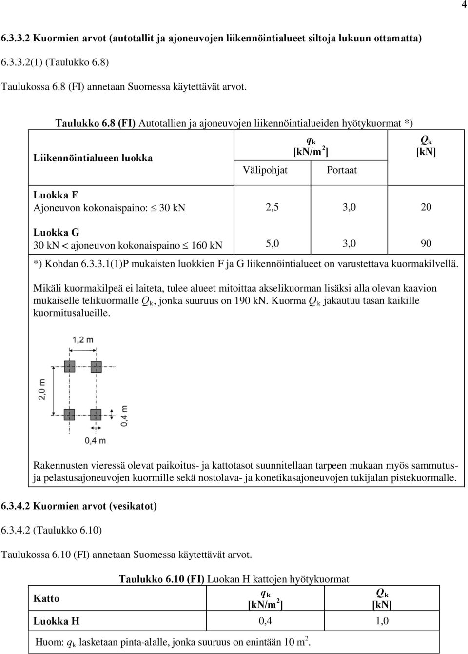 30 kn < ajoneuvon kokonaispaino 160 kn *) Kohdan 6.3.3.1(1)P mukaisten luokkien F ja G liikennöintialueet on varustettava kuormakilvellä.