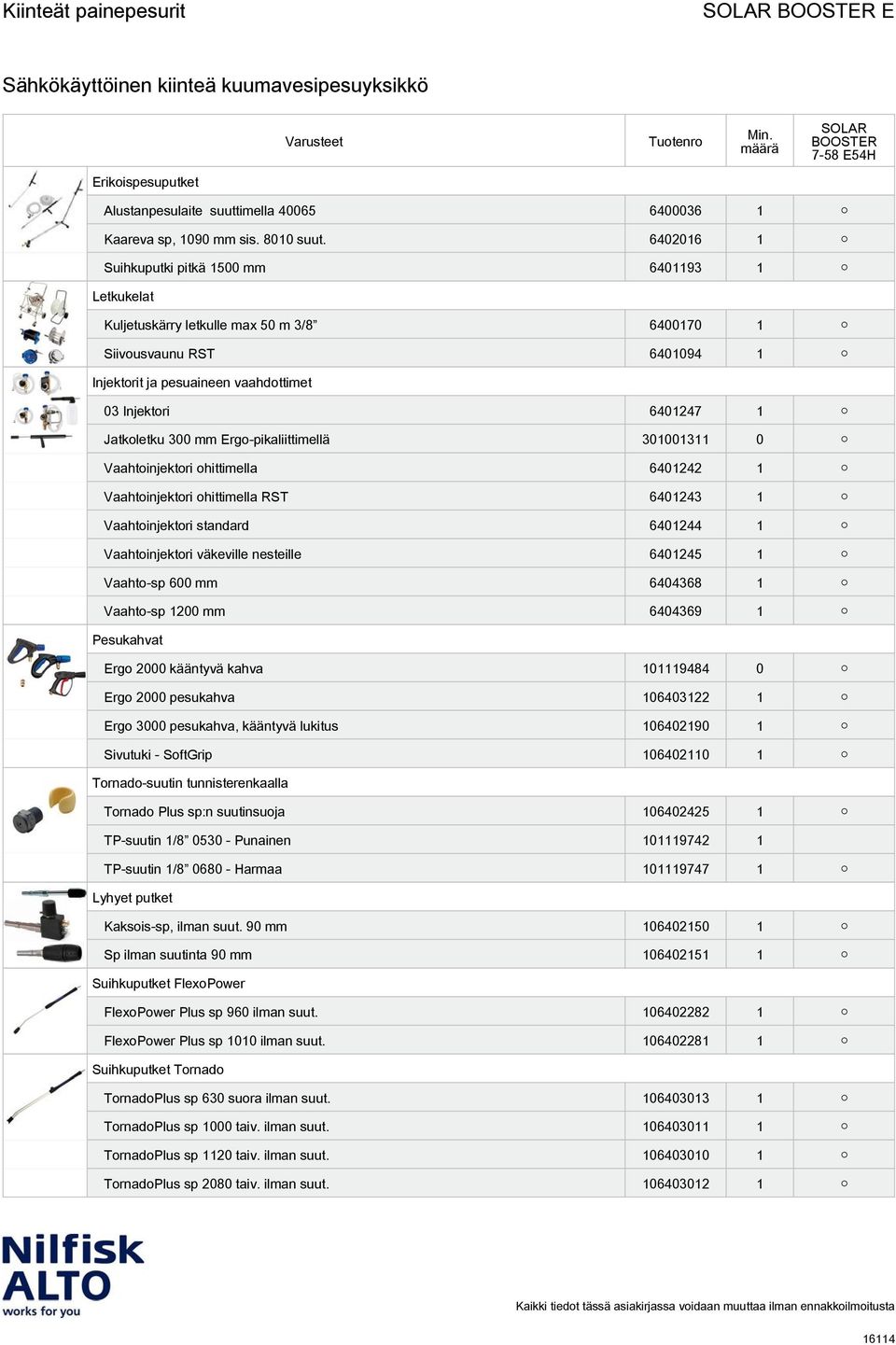 Jatkoletku 300 mm Ergo-pikaliittimellä 301001311 0 Vaahtoinjektori ohittimella 6401242 1 Vaahtoinjektori ohittimella RST 6401243 1 Vaahtoinjektori standard 6401244 1 Vaahtoinjektori väkeville