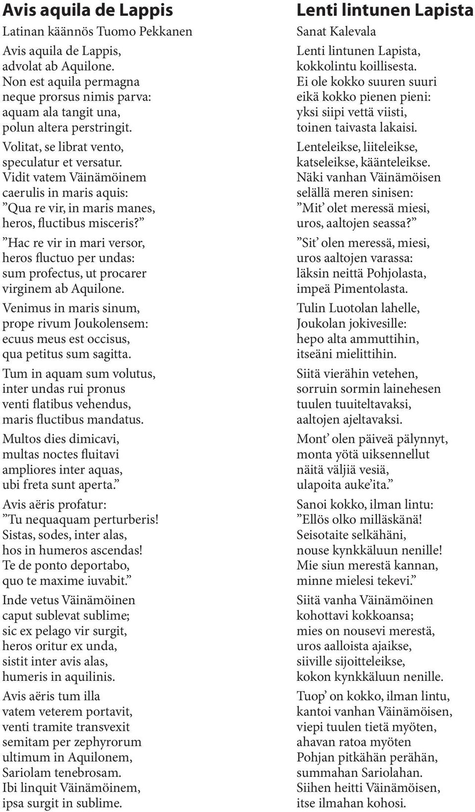 Hac re vir in mari versor, heros fluctuo per undas: sum profectus, ut procarer virginem ab Aquilone. Venimus in maris sinum, prope rivum Joukolensem: ecuus meus est occisus, qua petitus sum sagitta.