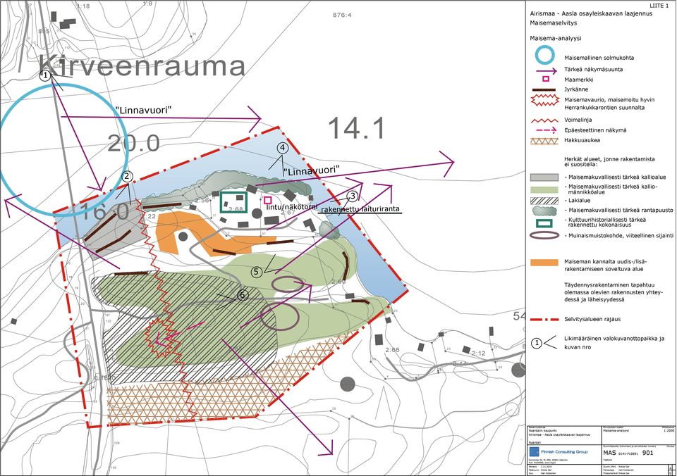 1 lintu/näkötorni rakennettu laituriranta 3 Maisemavaurio, maisemoitu hyvin Herrankukkarontien suunnalta Voimalinja Epäesteettinen näkymä Hakkuuaukea Herkät alueet, jonne rakentamista ei suositella: