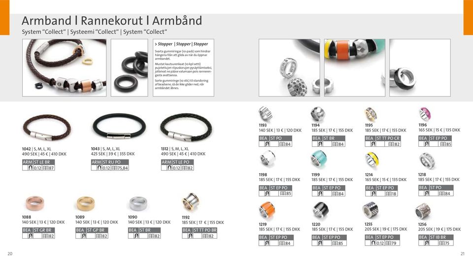 ) til standsning af beadsene, så de ikke glider ned, når armbåndet åbnes.