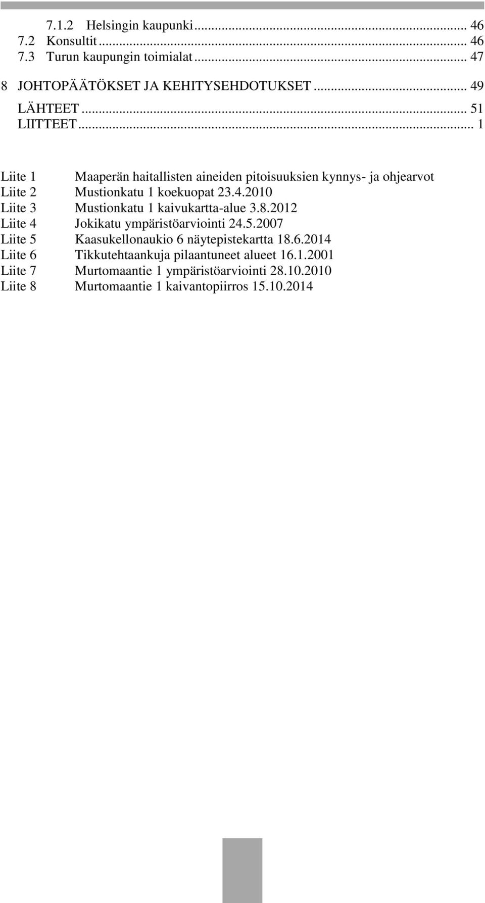 2010 Liite 3 Mustionkatu 1 kaivukartta-alue 3.8.2012 Liite 4 Jokikatu ympäristöarviointi 24.5.