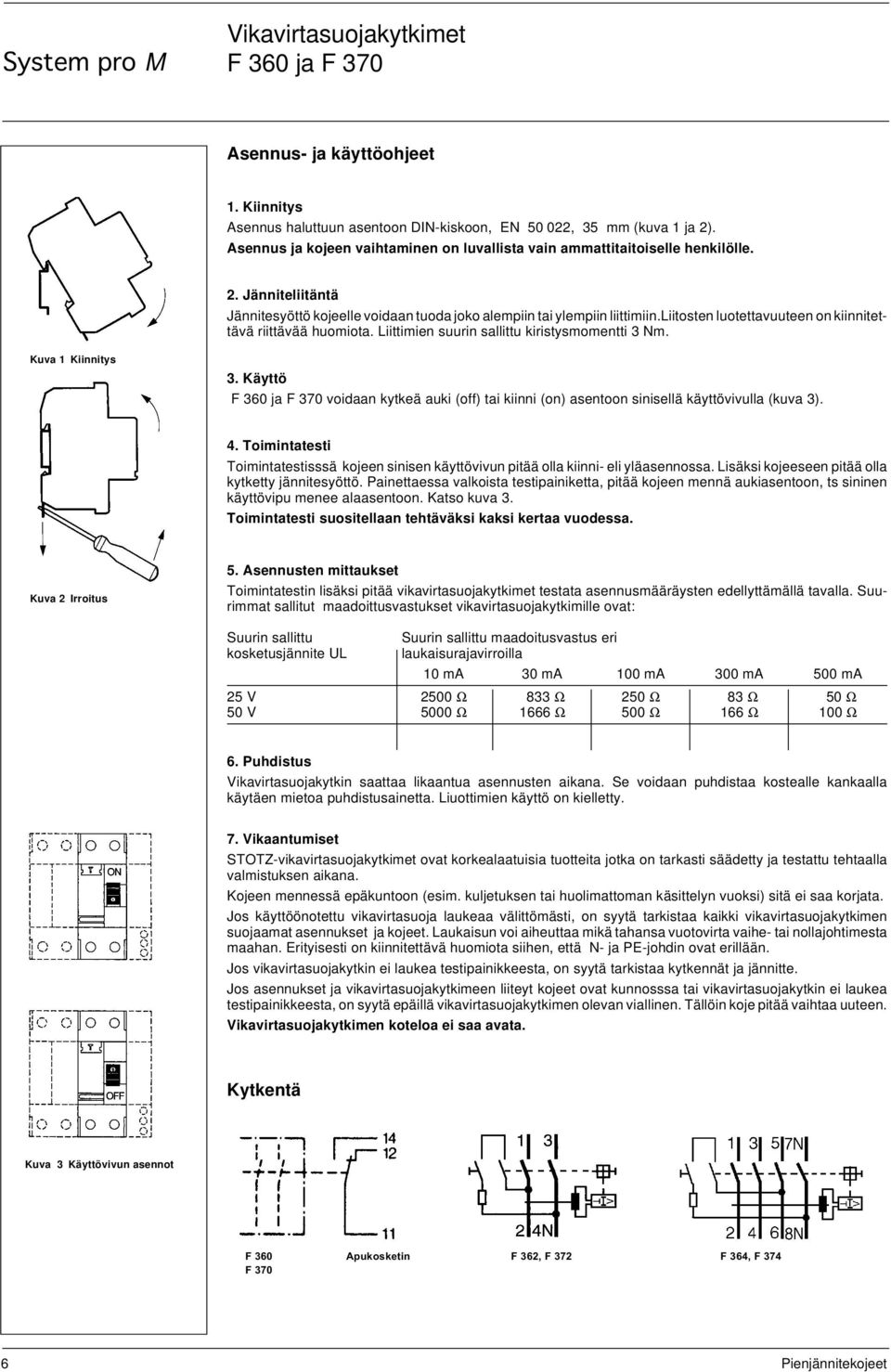 liitosten luotettavuuteen on kiinnitettävä riittävää huomiota. Liittimien suurin sallittu kiristysmomentti 3 Nm. Kuva 1 Kiinnitys 3.