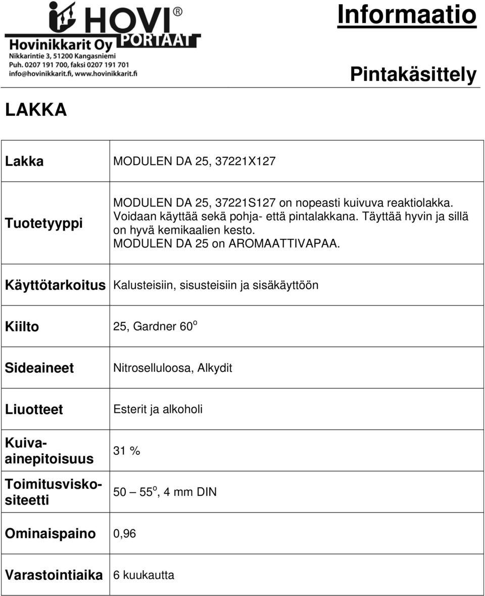 MODULEN DA 25 on AROMAATTIVAPAA.