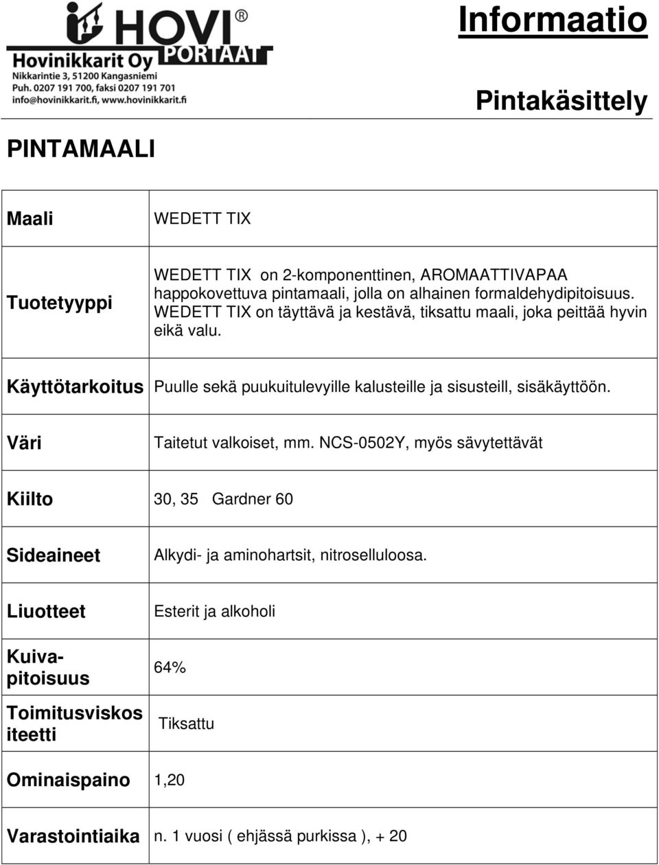 Käyttötarkoitus Puulle sekä puukuitulevyille kalusteille ja sisusteill, sisäkäyttöön. Väri Taitetut valkoiset, mm.