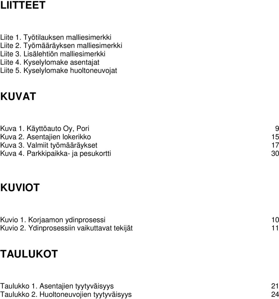 Asentajien lokerikko 15 Kuva 3. Valmiit työmääräykset 17 Kuva 4. Parkkipaikka- ja pesukortti 30 KUVIOT Kuvio 1.