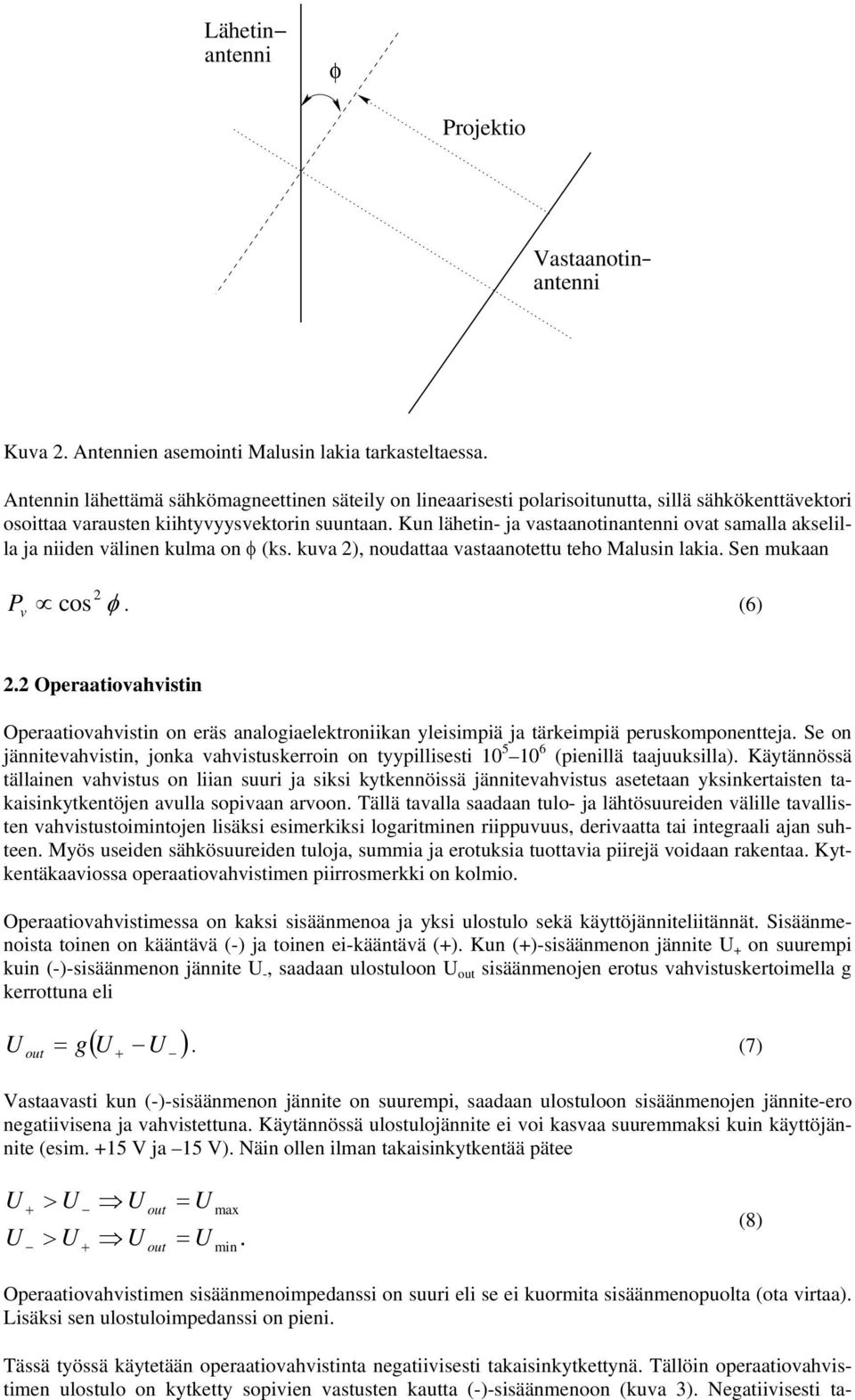 Kun lähetin- ja vastaanotinantenni ovat samalla akselilla ja niiden välinen kulma on φ (ks. kuva ), noudattaa vastaanotettu teho Malusin lakia. Sen mukaan P cos φ. (6) v.