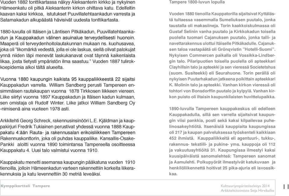1880-luvulla oli Itäisen ja Läntisen Pitkäkadun, Puuvillatehtaankadun ja Kauppakadun välinen asuinalue terveydellisesti huonoin. Maaperä oli terveydenhoitolautakunnan mukaan ns.