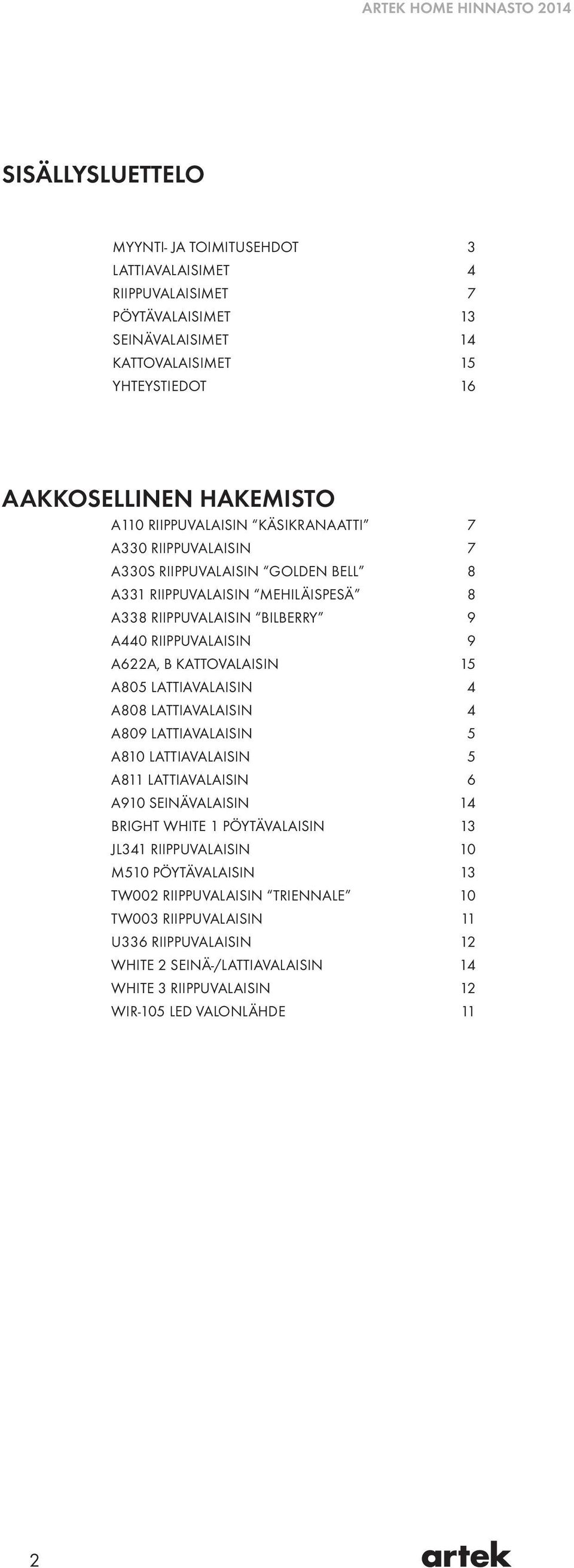 KATTOVALAISIN 15 A805 LATTIAVALAISIN 4 A808 LATTIAVALAISIN 4 A809 LATTIAVALAISIN 5 A810 LATTIAVALAISIN 5 A811 LATTIAVALAISIN A910 SEINÄVALAISIN 14 BRIGHT