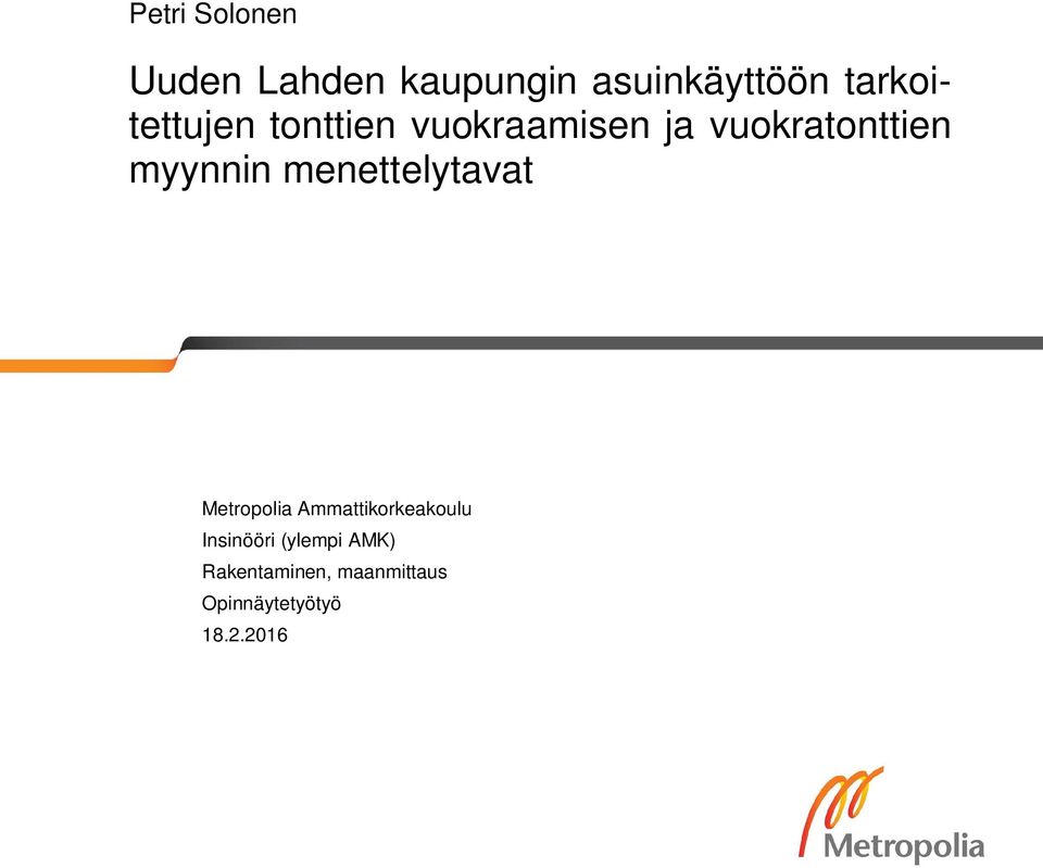 myynnin menettelytavat Metropolia Ammattikorkeakoulu