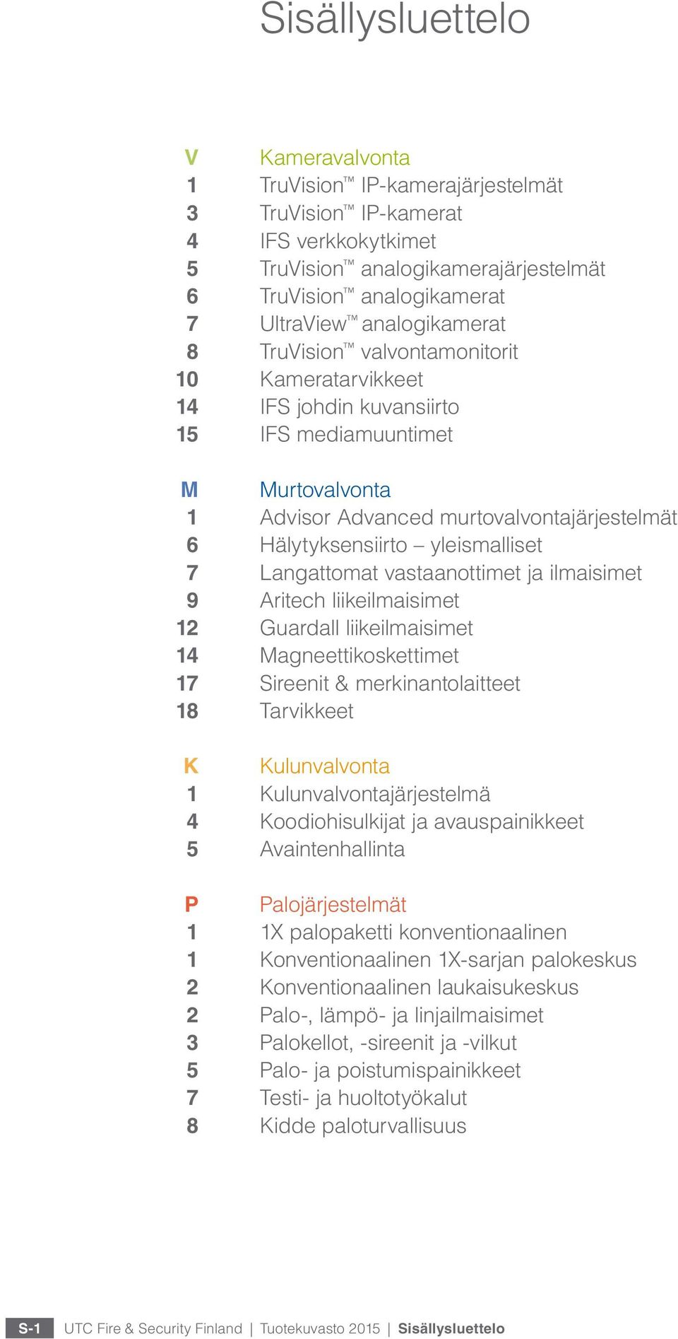 yleismalliset 7 Langattomat vastaanottimet ja ilmaisimet 9 Aritech liikeilmaisimet 12 Guardall liikeilmaisimet 14 Magneettikoskettimet 17 Sireenit & merkinantolaitteet 18 Tarvikkeet K Kulunvalvonta 1