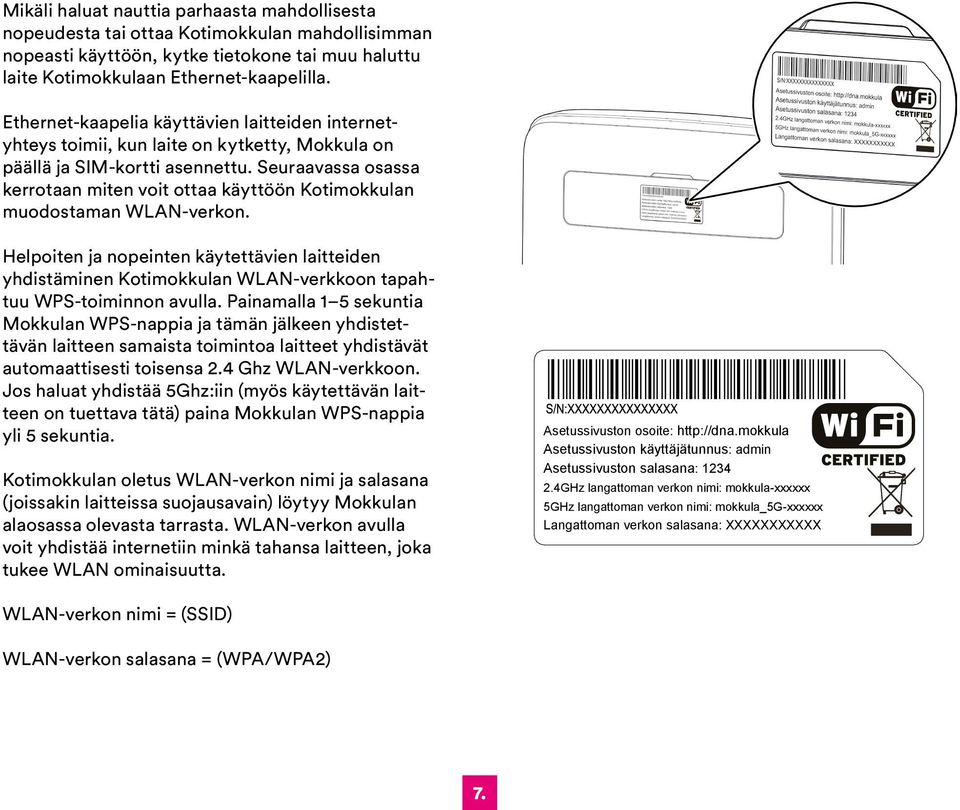 Seuraavassa osassa kerrotaan miten voit ottaa käyttöön Kotimokkulan muodostaman WLAN-verkon.