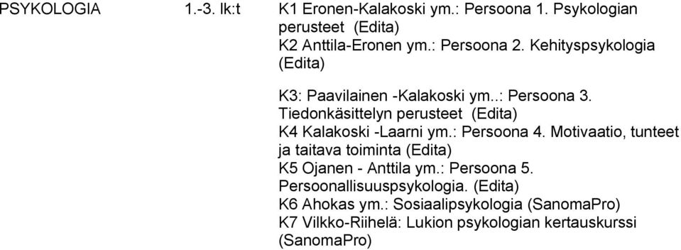 Tiedonkäsittelyn perusteet (Edita) K4 Kalakoski -Laarni ym.: Persoona 4.