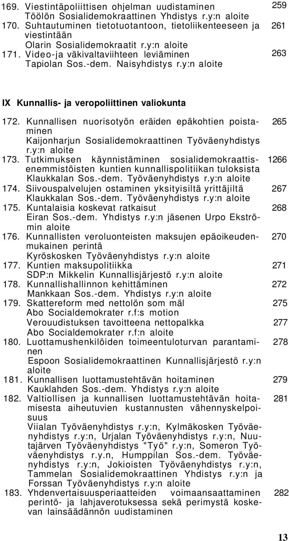 Kunnallisen nuorisotyön eräiden epäkohtien poista- 265 minen Kaijonharjun Sosialidemokraattinen Työväenyhdistys r.y:n 173.