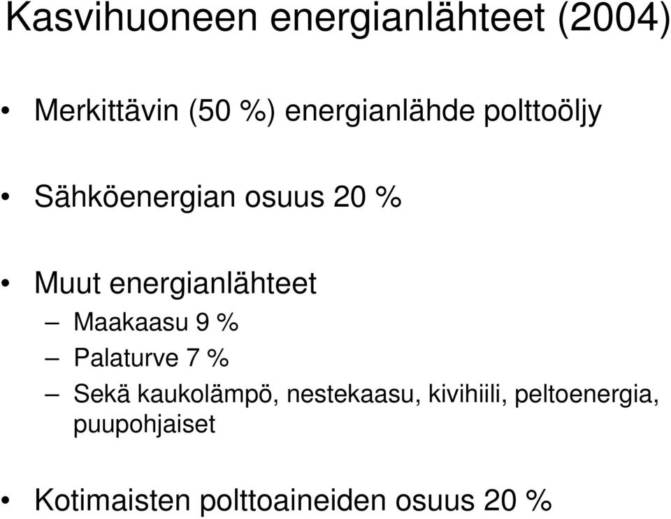 energianlähteet Maakaasu 9 % Palaturve 7 % Sekä kaukolämpö,