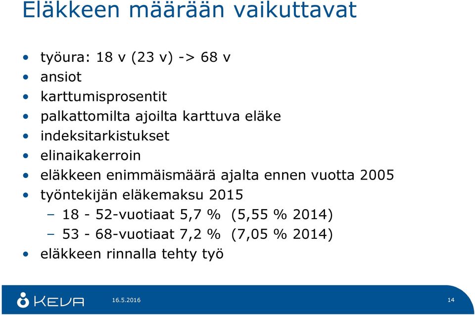 enimmäismäärä ajalta ennen vuotta 2005 työntekijän eläkemaksu 2015 18-52-vuotiaat 5,7