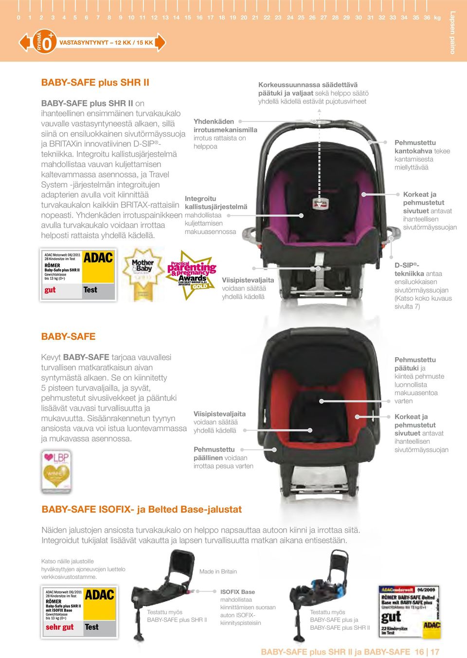 Integroitu kallistusjärjestelmä mahdollistaa vauvan kuljettamisen kaltevammassa asennossa, ja Travel System -järjestelmän integroitujen adapterien avulla voit kiinnittää turvakaukalon kaikkiin