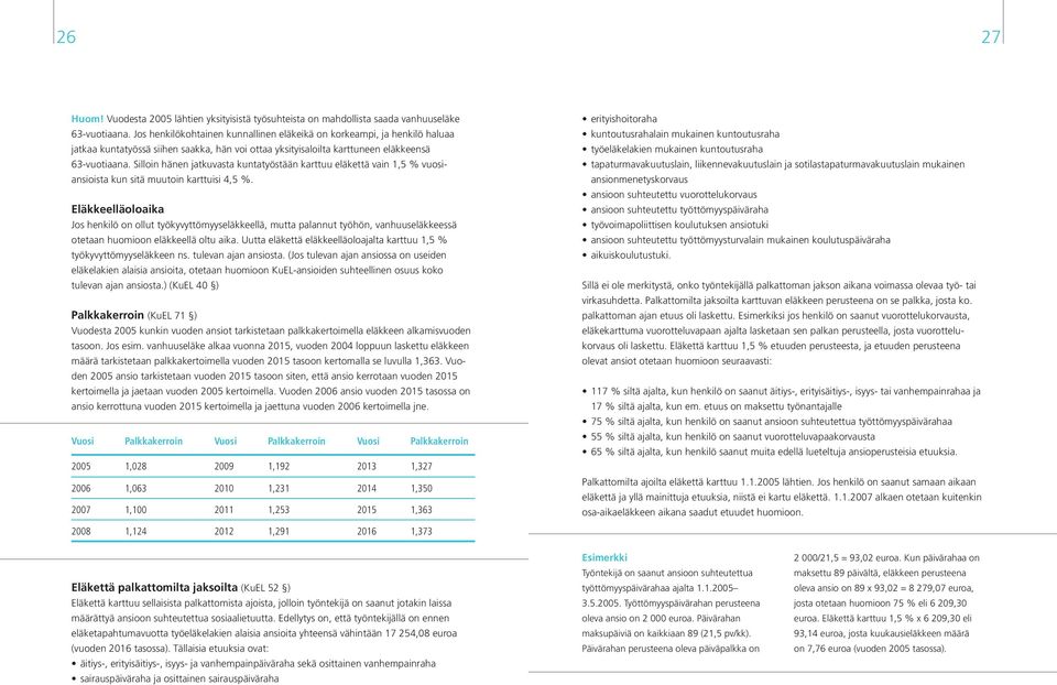 Silloin hänen jatkuvasta kuntatyöstään karttuu eläkettä vain 1,5 % vuosiansioista kun sitä muutoin karttuisi 4,5 %.