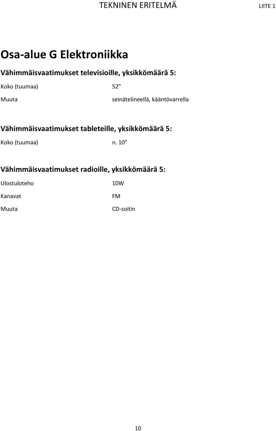 Vähimmäisvaatimukset tableteille, yksikkömäärä 5: (tuumaa) n.