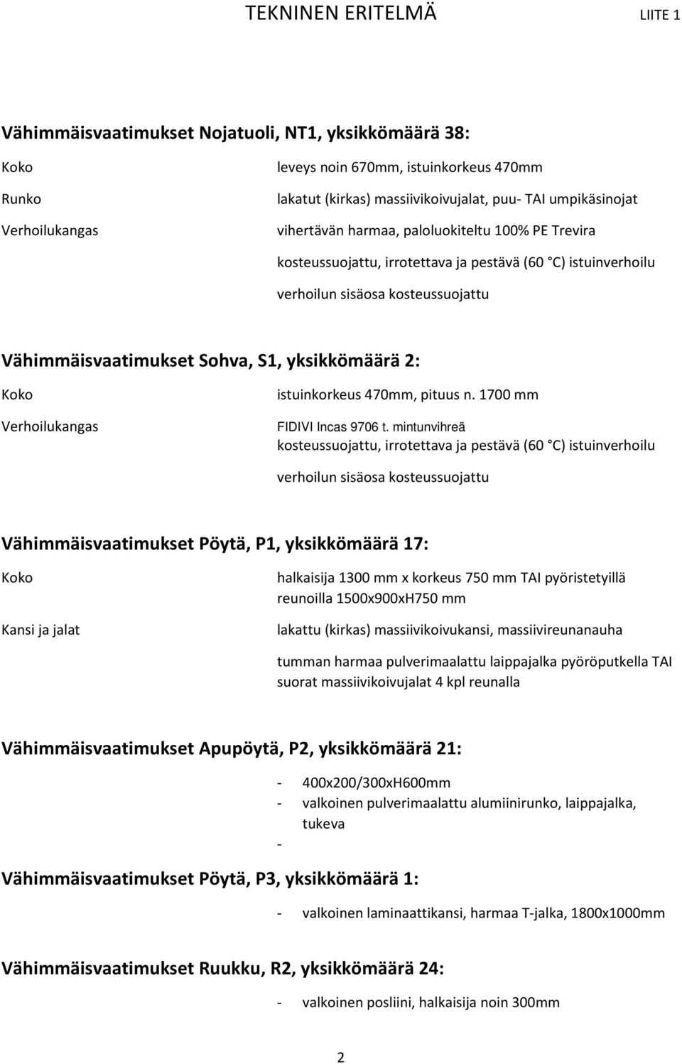 istuinkorkeus 470mm, pituus n. 1700 mm FIDIVI Incas 9706 t.