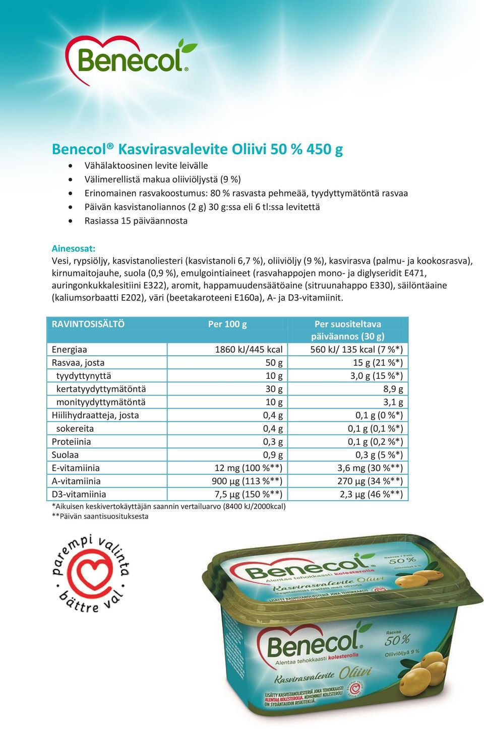 kirnumaitojauhe, suola (0,9 %), emulgointiaineet (rasvahappojen mono- ja diglyseridit E471, auringonkukkalesitiini E322), aromit, happamuudensäätöaine (sitruunahappo E330), säilöntäaine