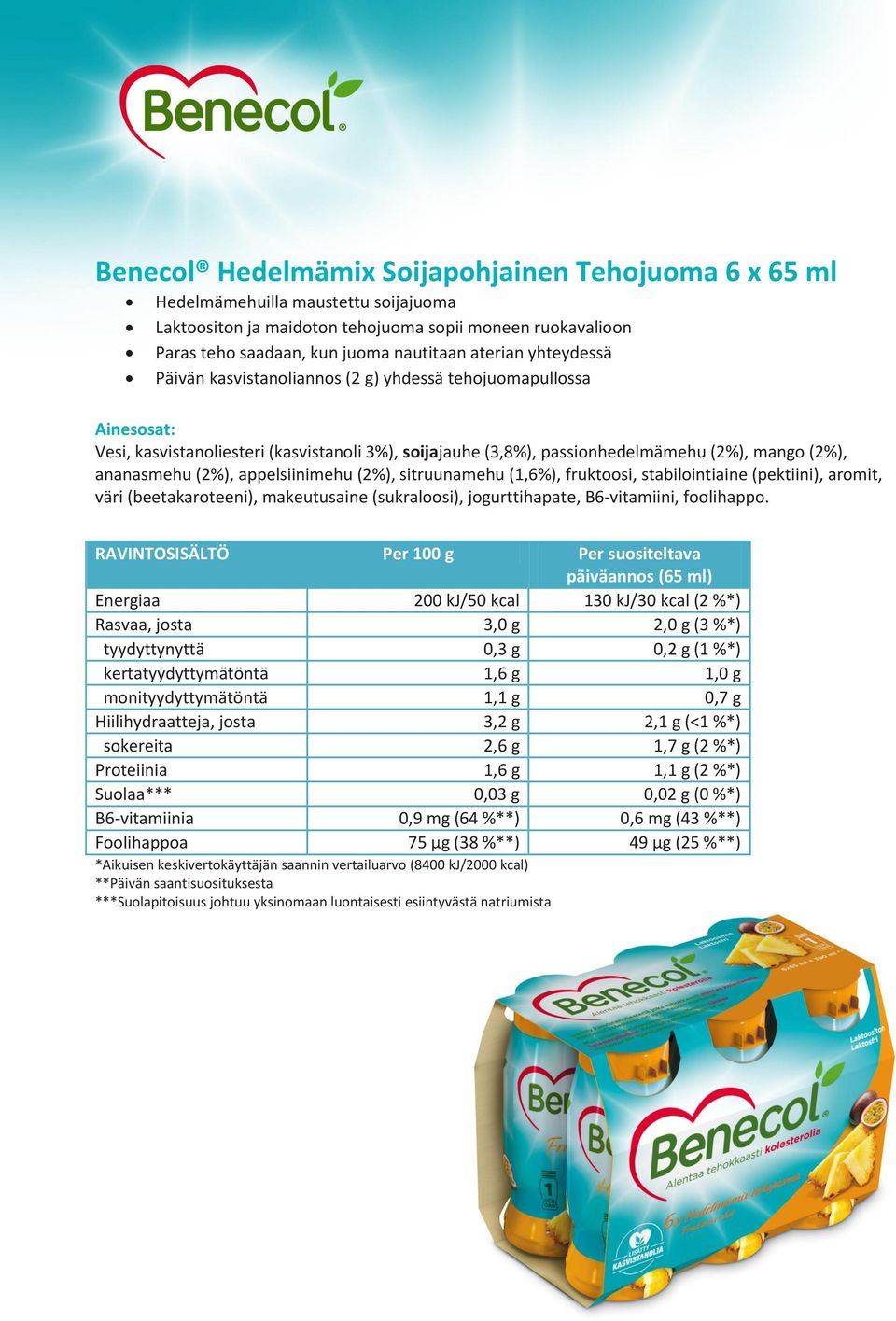 (2%), sitruunamehu (1,6%), fruktoosi, stabilointiaine (pektiini), aromit, väri (beetakaroteeni), makeutusaine (sukraloosi), jogurttihapate, B6-vitamiini, foolihappo.