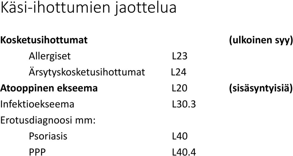 Ärsytyskosketusihottumat L24 Atooppinen ekseema L20