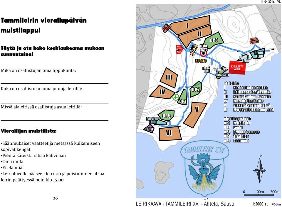 sopivat kengät Pientä käteistä rahaa kahvilaan Oma muki Ei eläimiä! Leirialueelle pääsee klo 11.00 ja poistuminen alkaa leirin päättyessä noin klo 15.