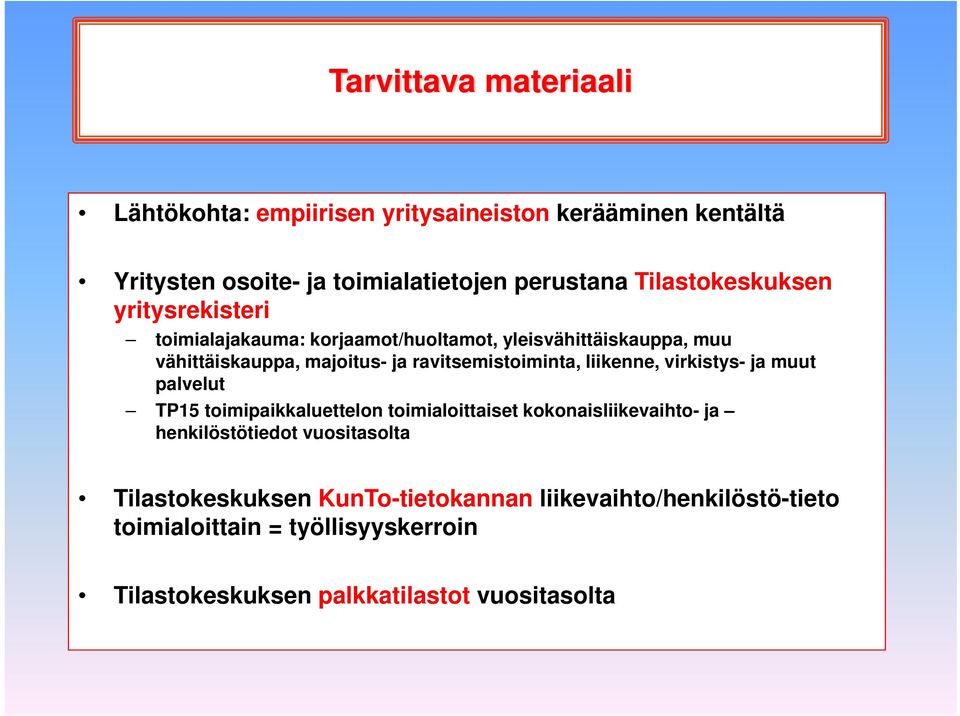 ravitsemistoiminta, liikenne, virkistys- ja muut palvelut TP15 toimipaikkaluettelon toimialoittaiset kokonaisliikevaihto- ja