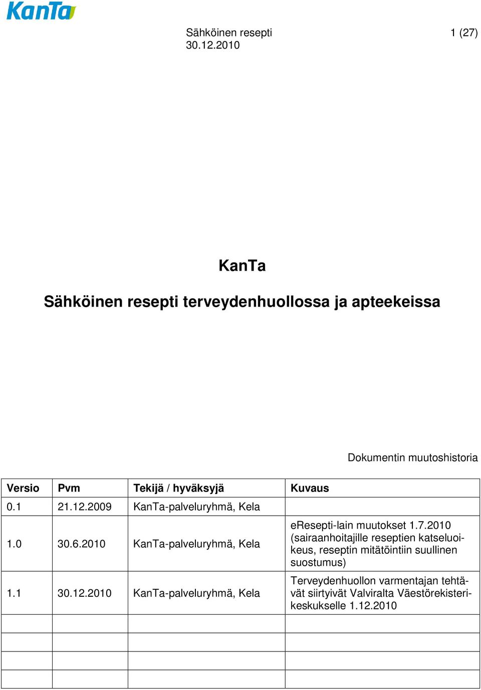 2010 KanTa-palveluryhmä, Kela eresepti-lain muutokset 1.7.