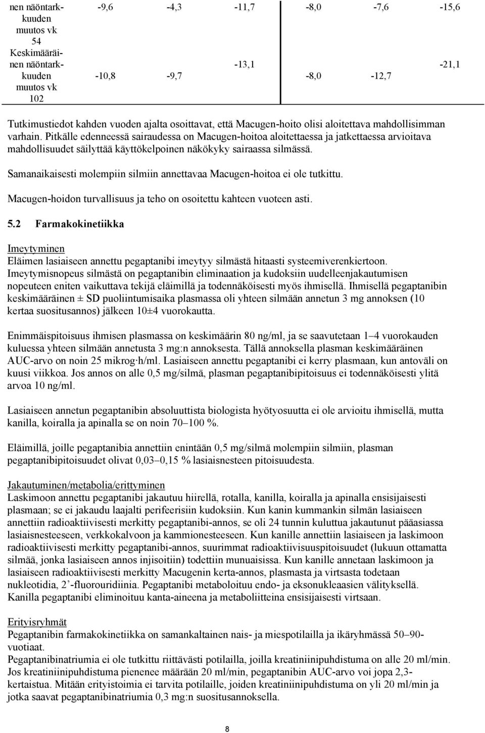 Pitkälle edenneessä sairaudessa on Macugen-hoitoa aloitettaessa ja jatkettaessa arvioitava mahdollisuudet säilyttää käyttökelpoinen näkökyky sairaassa silmässä.