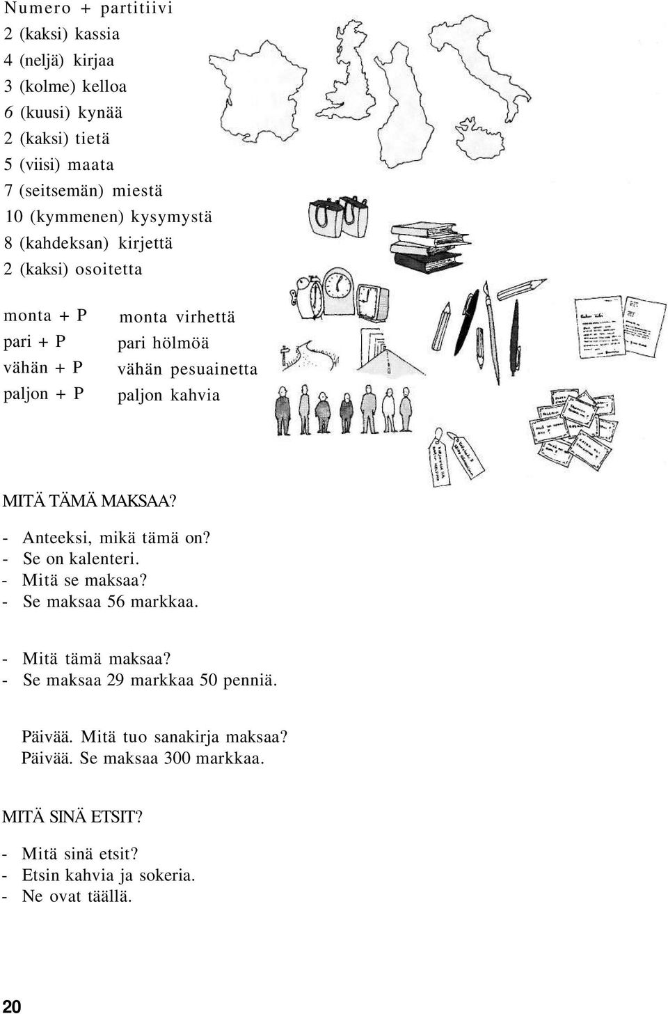 MITÄ TÄMÄ MAKSAA? - Anteeksi, mikä tämä on? - Se on kalenteri. - Mitä se maksaa? - Se maksaa 56 markkaa. - Mitä tämä maksaa?