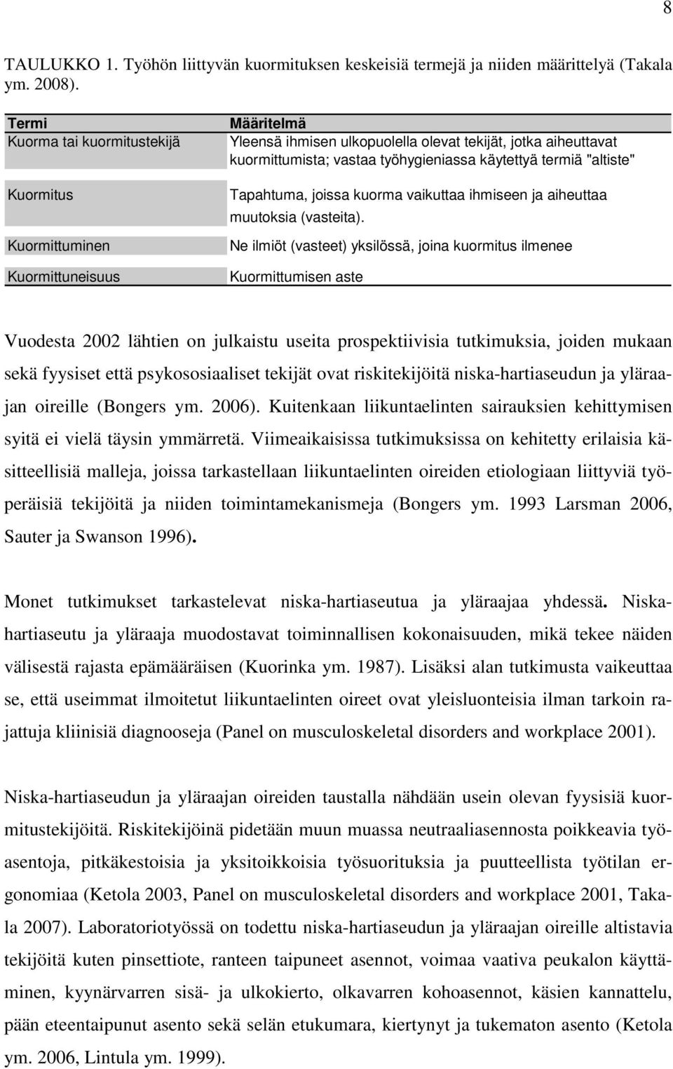 Tapahtuma, joissa kuorma vaikuttaa ihmiseen ja aiheuttaa muutoksia (vasteita).