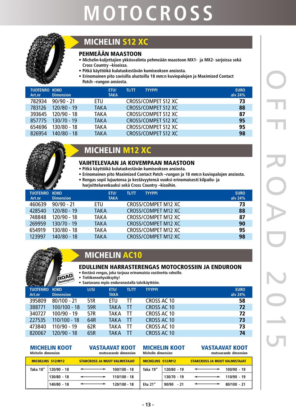 90/90-21 ETU CROSS/COMPET M12 XC 73 428540 120/80-19 TAKA CROSS/COMPET M12 XC 88 748848 120/90-18 TAKA CROSS/COMPET M12 XC 87 269959 130/70-19 TAKA CROSS/COMPET M12 XC 90 654919 130/80-18 TAKA