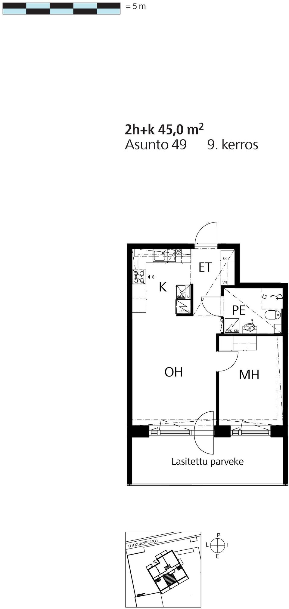 Mittaka 2h+k+parveke 45,0m² Asunto 49 9.