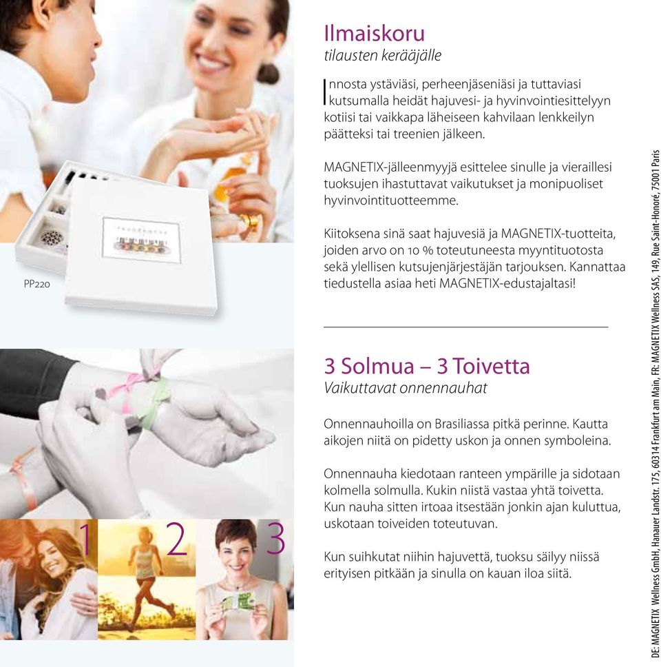 Kiitoksena sinä saat hajuvesiä ja MAGNETIX-tuotteita, joiden arvo on 10 % toteutuneesta myyntituotosta sekä ylellisen kutsujenjärjestäjän tarjouksen.