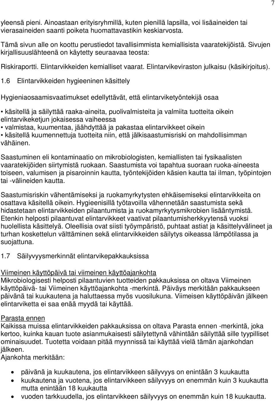 Elintarvikeviraston julkaisu (käsikirjoitus). 1.